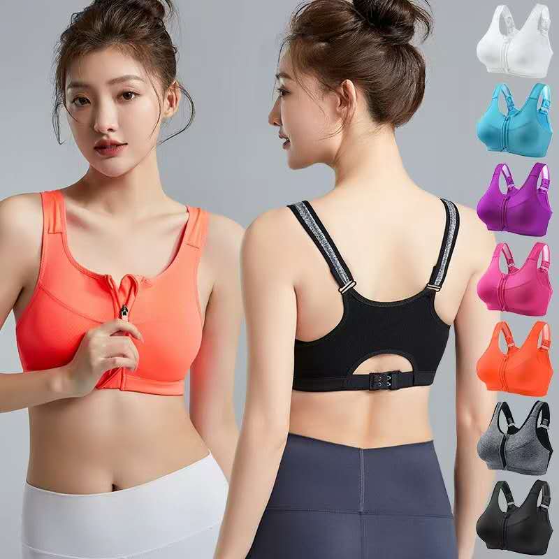 Women’s Front Zipper Sports Bra – High Support Padded Fitness Bra