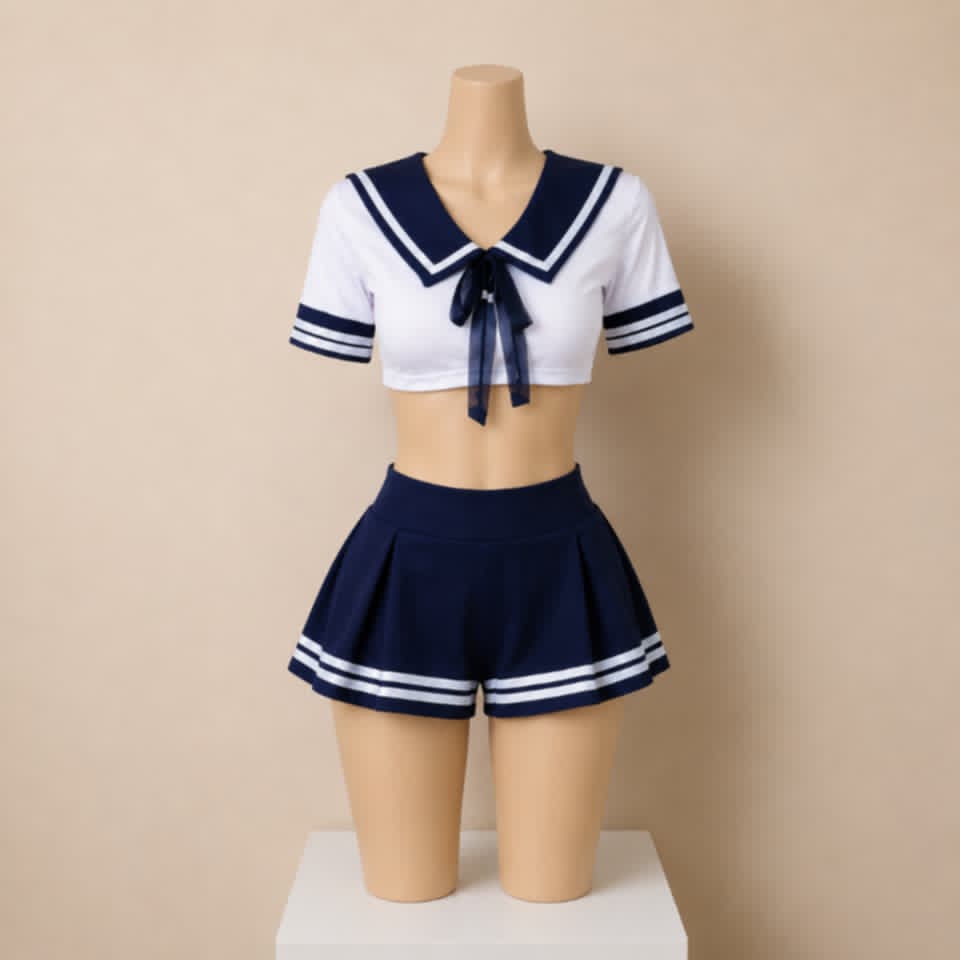 Sexy Sailor Style School Girl Cosplay Costume Set for Women